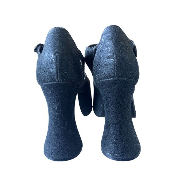 Vintage Y2K Womans 5.5 Platform SHIMMER Sandals Round Toe Block Heel Black 1990s - Picture 5 of 6